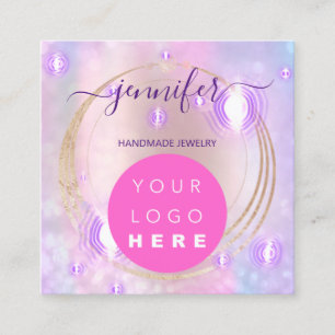 Handmade Jewelry Pink Logo Fashion Futuristic Square Business Card