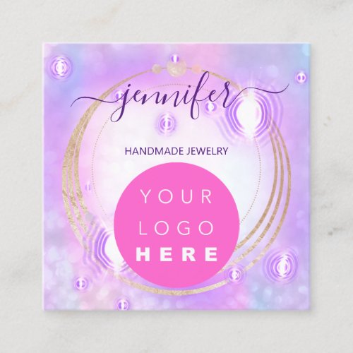 Handmade Jewelry Pink Logo Fashion Futuristic Square Business Card