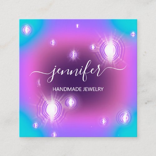Handmade Jewelry Purple Logo Future  Holographic Square Business Card