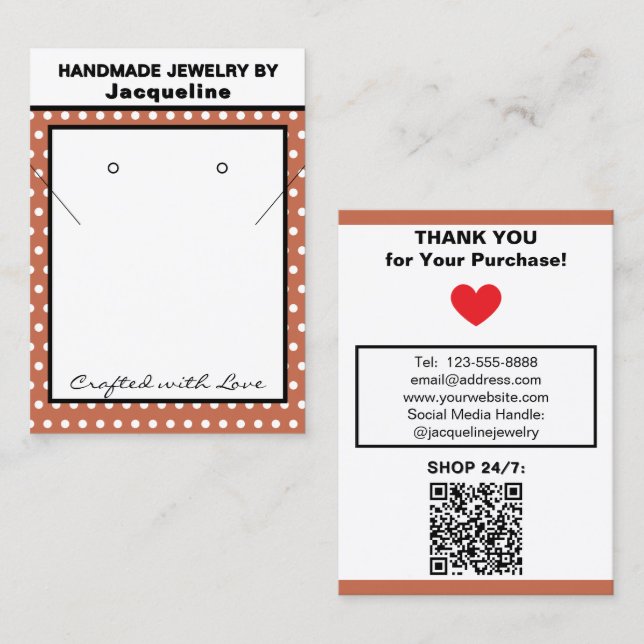 Handmade Jewelry Terra Cotta White Polka Dots Business Card (Front/Back)