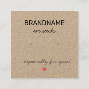 Handmade Jewelry Tiny Heart Rustic Earrings Holder Square Business Card
