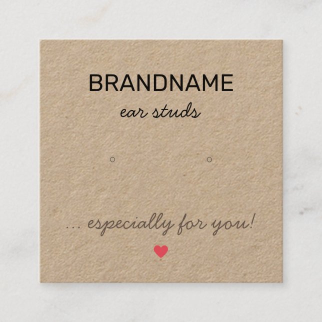 Handmade Jewelry Tiny Heart Rustic Earrings Holder Square Business Card (Front)
