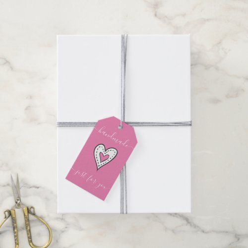 Handmade Just for You _ Doodled Heart Pink Gift Gift Tags