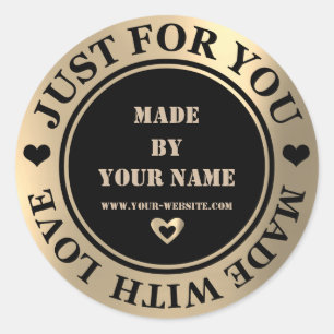 Handmade Just For You Made Love Foxier Gold Black Classic Round Sticker