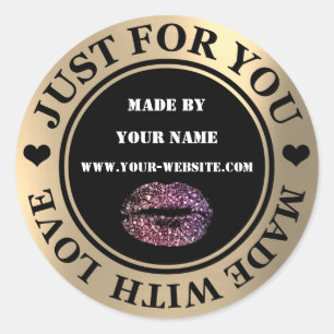 Handmade Just For You Made Love Gold Glitter Kiss Classic Round Sticker