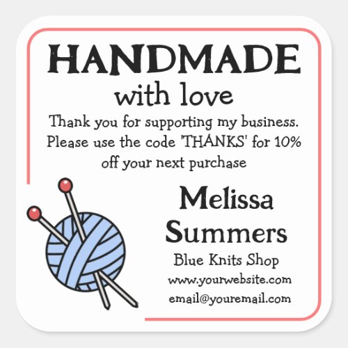 Handmade Knitting Coupon  Square Sticker