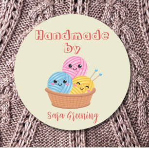 Handmade knitting tag, care label, Made by me,  Classic Round Sticker