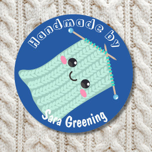 Handmade knitting tag, care label, Made by me, Classic Round Sticker