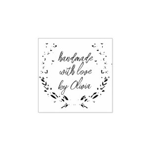 Handmade Lavender Hearts Wreath Rubber Stamp