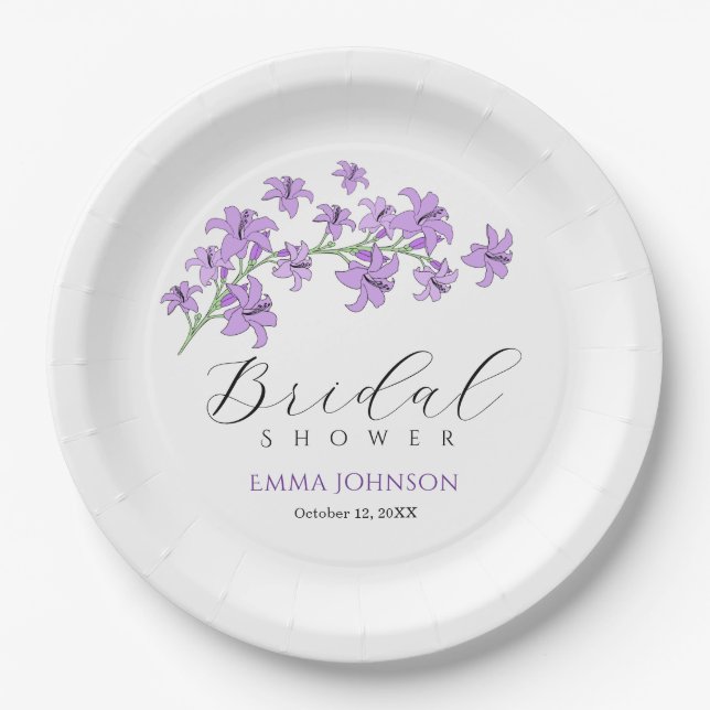 Handmade Lavender Lily Bridal Shower Paper Plates (Front)