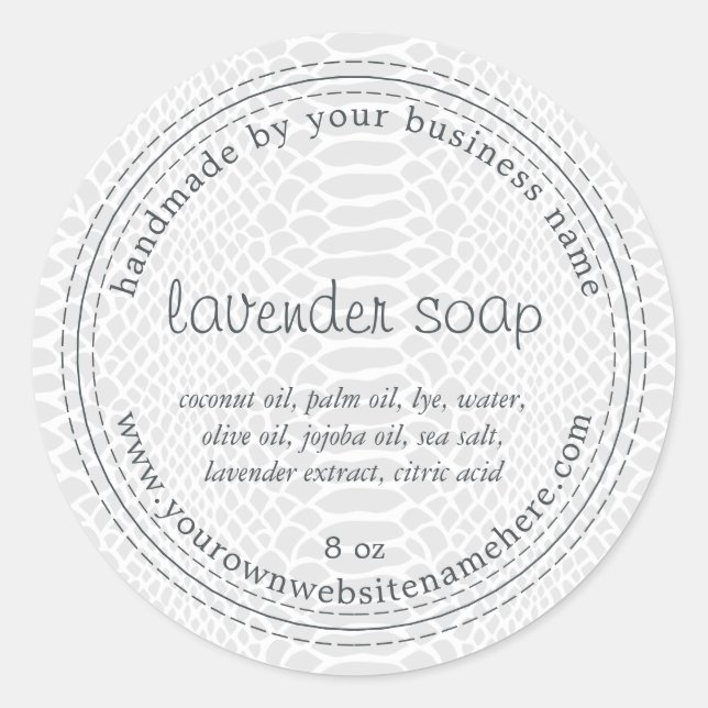 Handmade Lavender Soap Gray Snake Pattern Classic Round Sticker (Front)