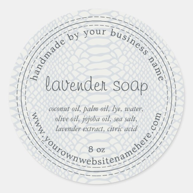 Handmade Lavender Soap Pastel Blue Snake Pattern Classic Round Sticker (Front)