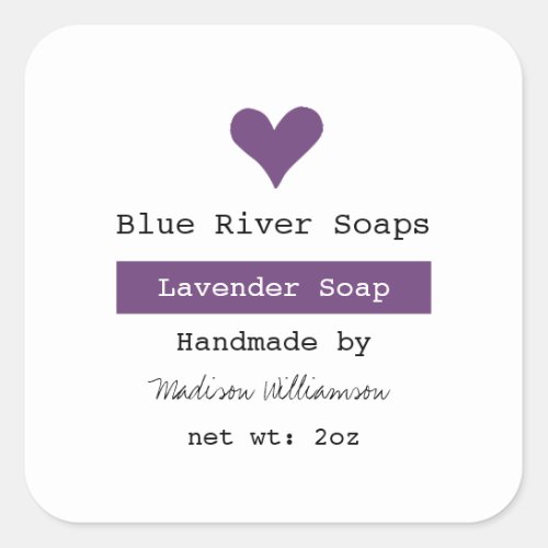 Handmade Lavender Soap Purple Heart Square Sticker