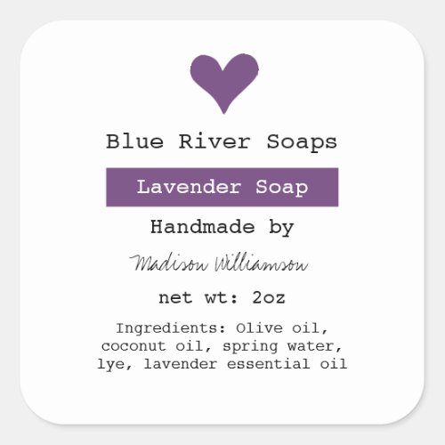 Handmade Lavender Soap Purple with Ingredients Square Sticker