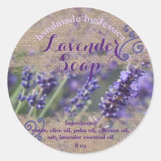 Handmade Lavender Soap Rustic Burlap Texture  Classic Round Sticker