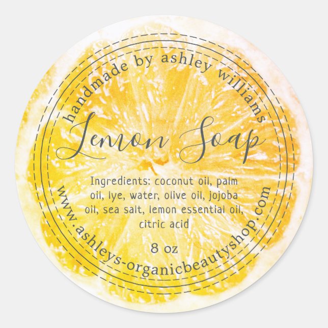 Handmade  Lemon Soap Organic Business  Classic Rou Round Sticker (Front)