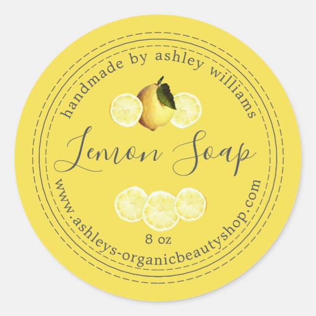 Handmade  Lemon Soap Organic Business Classic Round Sticker (Front)