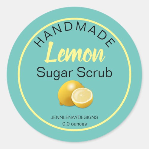 Handmade Lemon Sugar Scrub Yellow Teal  Classic Round Sticker