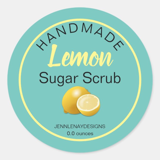 Handmade Lemon Sugar Scrub Yellow Teal  Classic Round Sticker (Front)