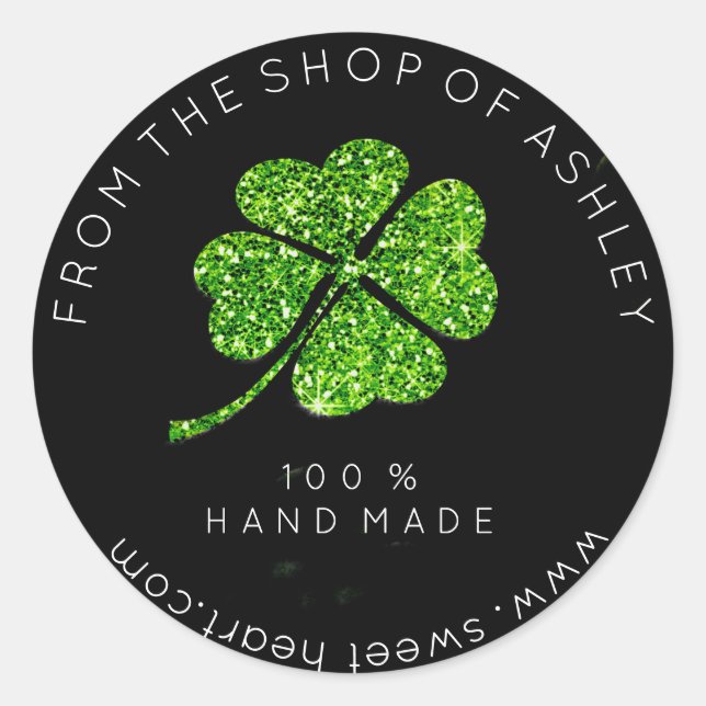 Handmade Logo From Name Web Green Clover Leaf Classic Round Sticker (Front)