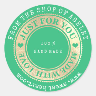 Handmade Logo Name Web Heart Love Mint Gold Wow Classic Round Sticker
