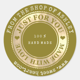 Handmade Logo Name Web Heart Love Mustard Gold Classic Round Sticker