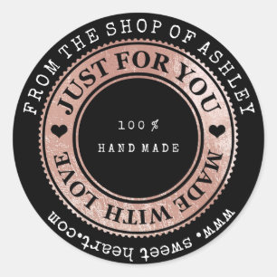 Handmade Logo Name Web Heart Love Rose Gold Wow Classic Round Sticker