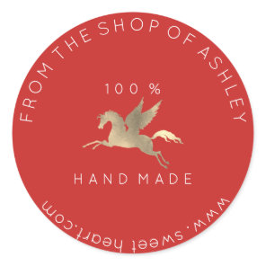 Handmade Logo Name Web Pegasus Horse Red Gold Classic Round Sticker