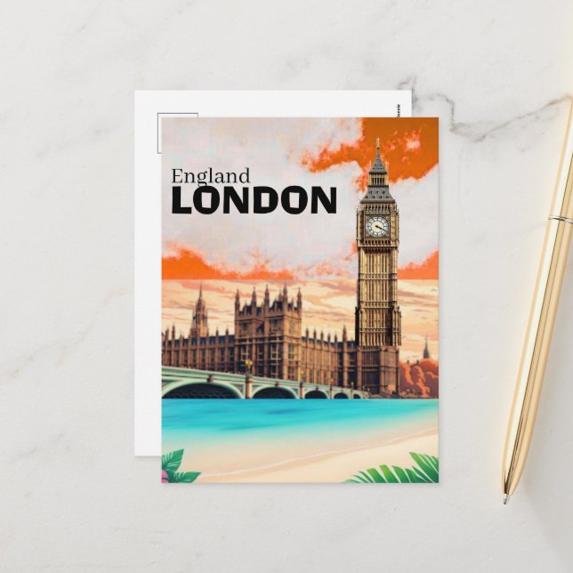 Handmade London Watercolour Postcard Set (Front/Back In Situ)