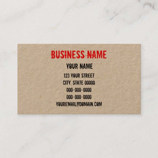 Handmade look- Rubber stamp on craft paper Business Card (Front)