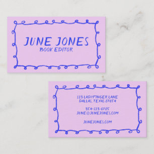 Handmade Loops Doodle Whimsical Inky Brush Purple Business Card