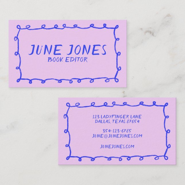 Handmade Loops Doodle Whimsical Inky Brush Purple Business Card (Front/Back)