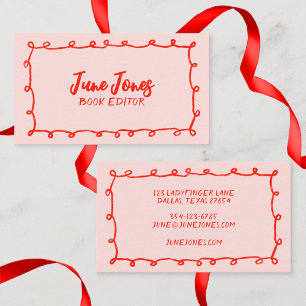 Handmade Loops Doodle Whimsical Inky Chic Red Pink Business Card