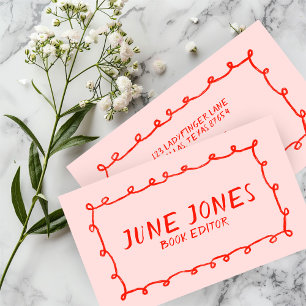 Handmade Loops Doodle Whimsical Inky Chic Red Pink Business Card