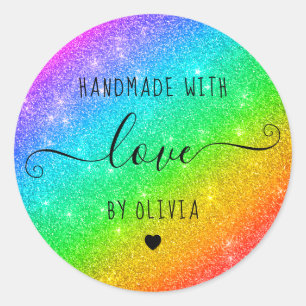 Handmade love Neon rainbow glitter Classic Round Sticker