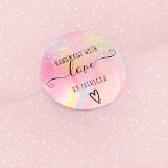 Handmade love pastel rainbow marble glitter classic round sticker<br><div class="desc">Handmade love typography pastel rainbow  pink glitter ombre on marble with pink, yellow,  green and teal unicorn holographic marbling effect.</div>