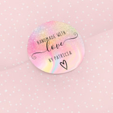 Handmade Love Pastel Rainbow Marble Glitter Classic Round Sticker at Zazzle