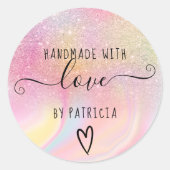 Handmade love pastel rainbow marble glitter classic round sticker (Front)