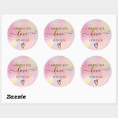 Handmade love pastel rainbow marble glitter classic round sticker (Sheet)