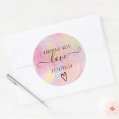 Handmade love pastel rainbow marble glitter classic round sticker (Envelope)