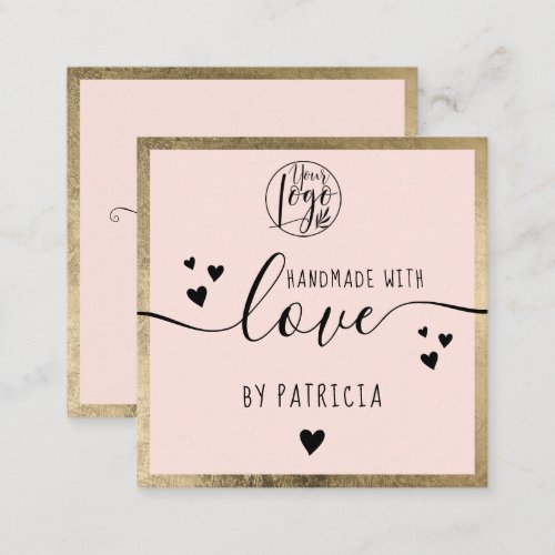 Handmade love typography gold blush pink logo square business card