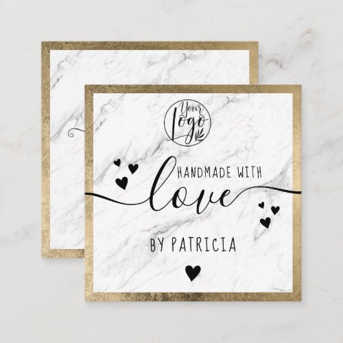 Handmade love typography gold marble modern logo square business card