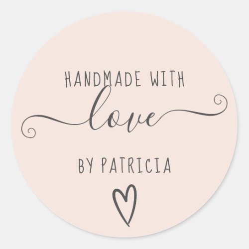 Handmade love typography minimalist blush pink classic round sticker