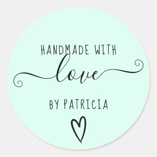 Handmade love typography minimalist  pastel mint classic round sticker