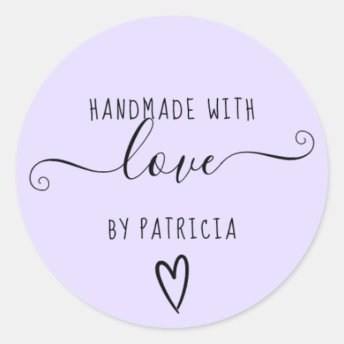 Handmade love typography minimalist  purple classic round sticker