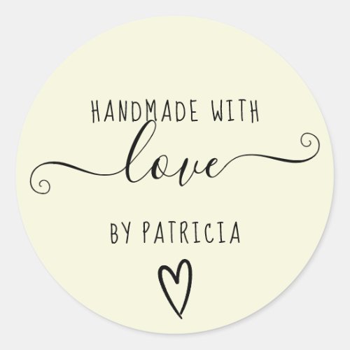 Handmade love typography minimalist  yellow classic round sticker