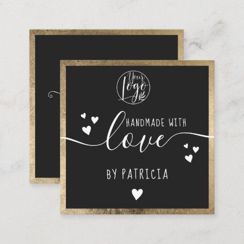 Handmade love typography modern gold black logo square business card
