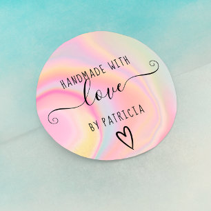Handmade love typography pastel rainbow marble classic round sticker