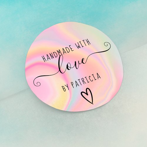 Handmade love typography pastel rainbow marble classic round sticker