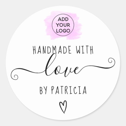 Handmade love typography purple brushstroke classic round sticker